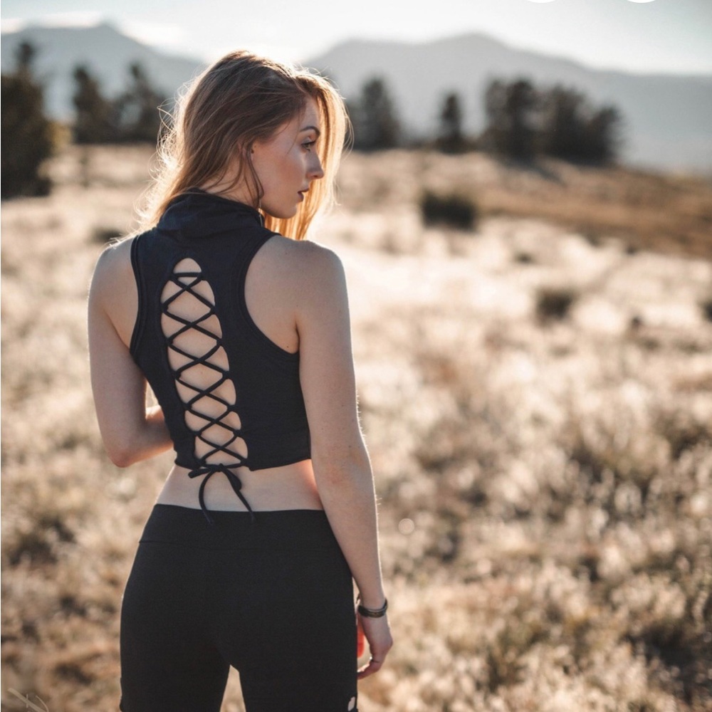 Crop Tank Lace Up Back & Mock Turtle Neck Detail | Elven Forest | XD